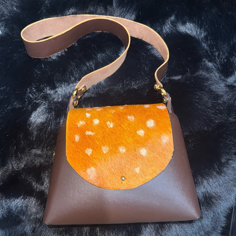 Brown and Orange Leather Crossbody Bag